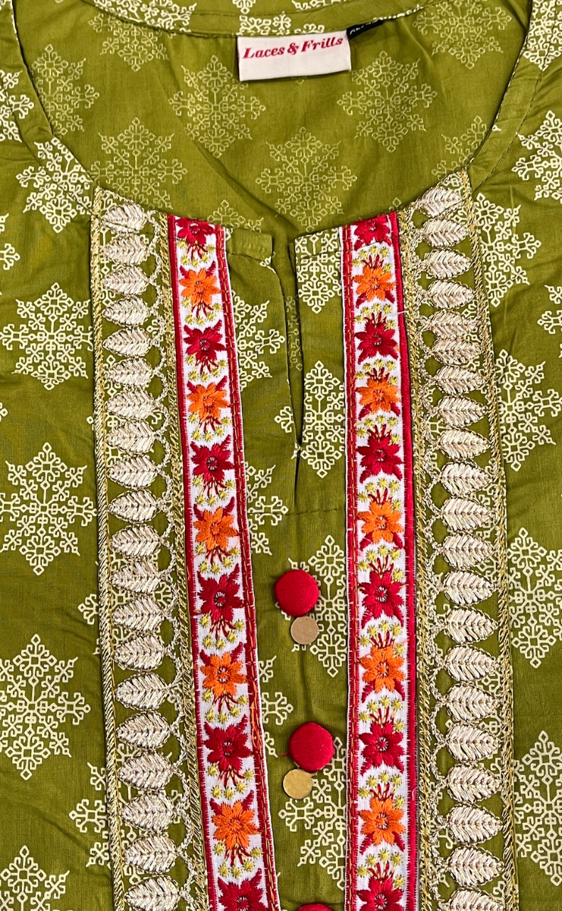 Green Buta Jaipuri Cotton Kurti. Pure Versatile Cotton. | Laces and Frills