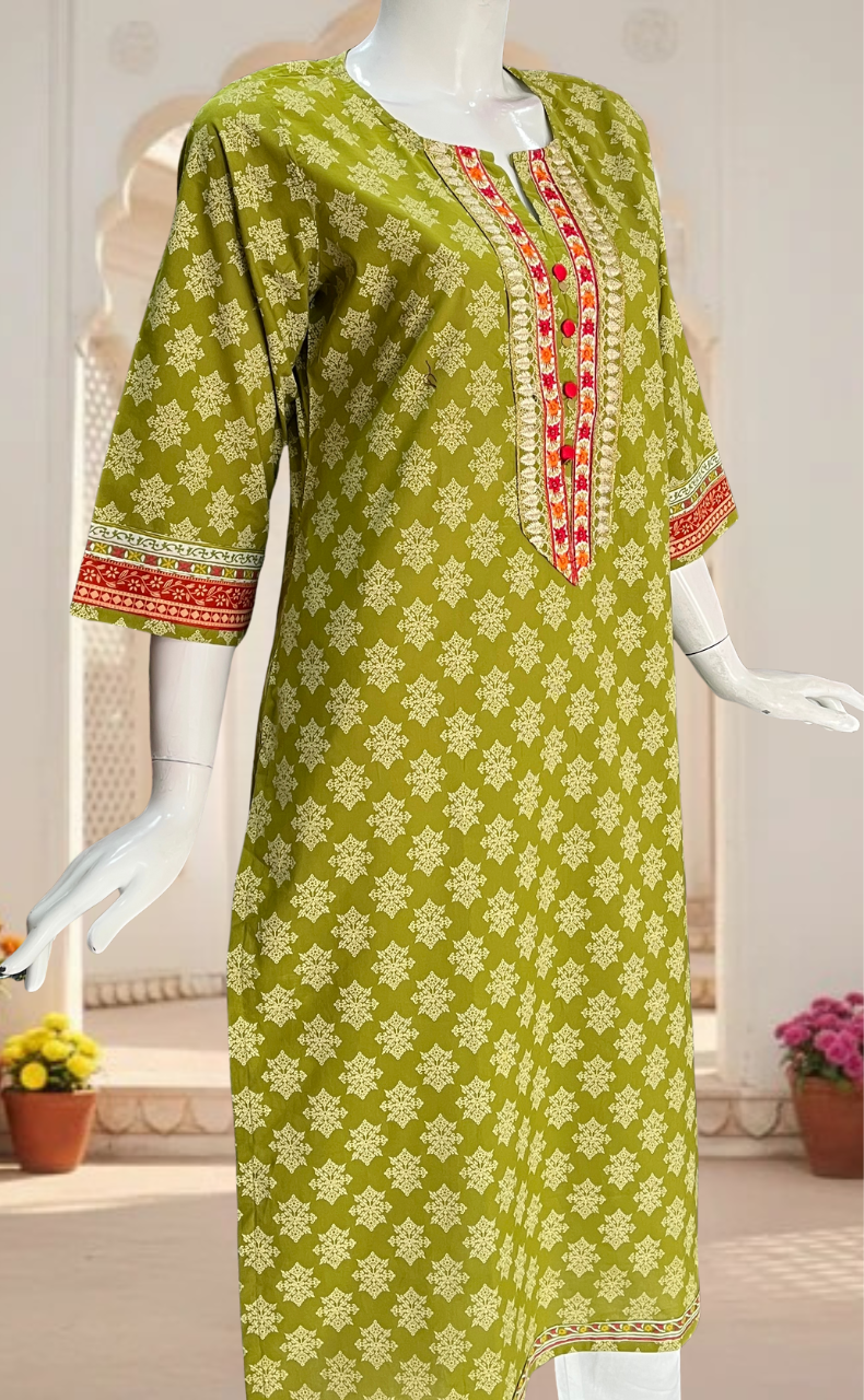 Green Buta Jaipuri Cotton Kurti. Pure Versatile Cotton. | Laces and Frills