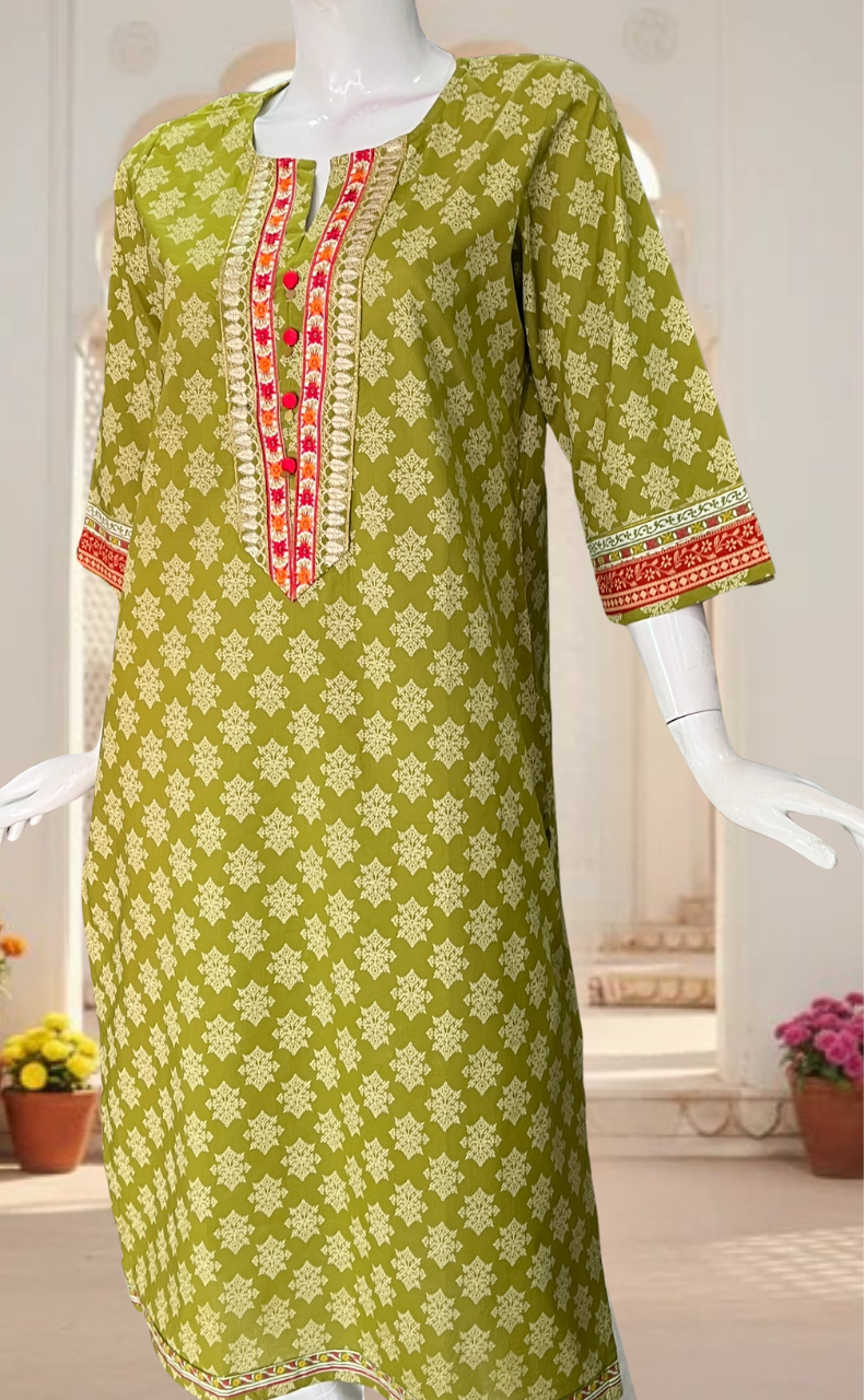Green Buta Jaipuri Cotton Kurti. Pure Versatile Cotton. | Laces and Frills