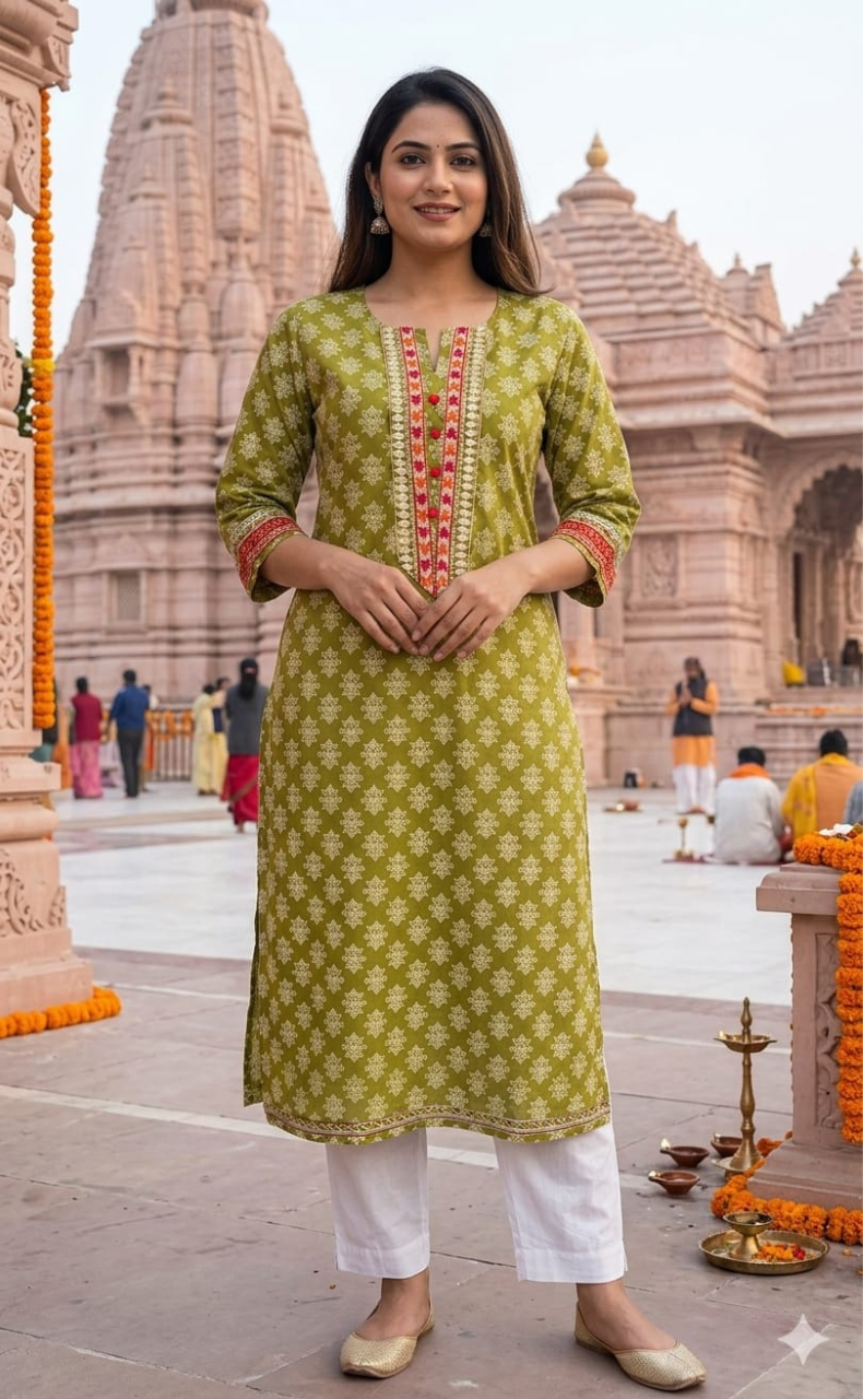 Green Buta Jaipuri Cotton Kurti. Pure Versatile Cotton. | Laces and Frills - Laces and Frills