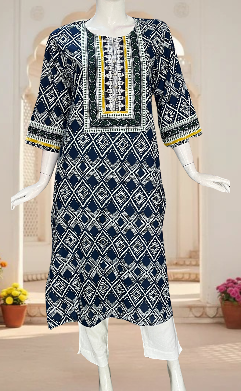 Blue Abstract Jaipuri Cotton Kurti. Pure Versatile Cotton. | Laces and Frills