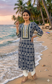 Blue Abstract Jaipuri Cotton Kurti. Pure Versatile Cotton. | Laces and Frills - Laces and Frills