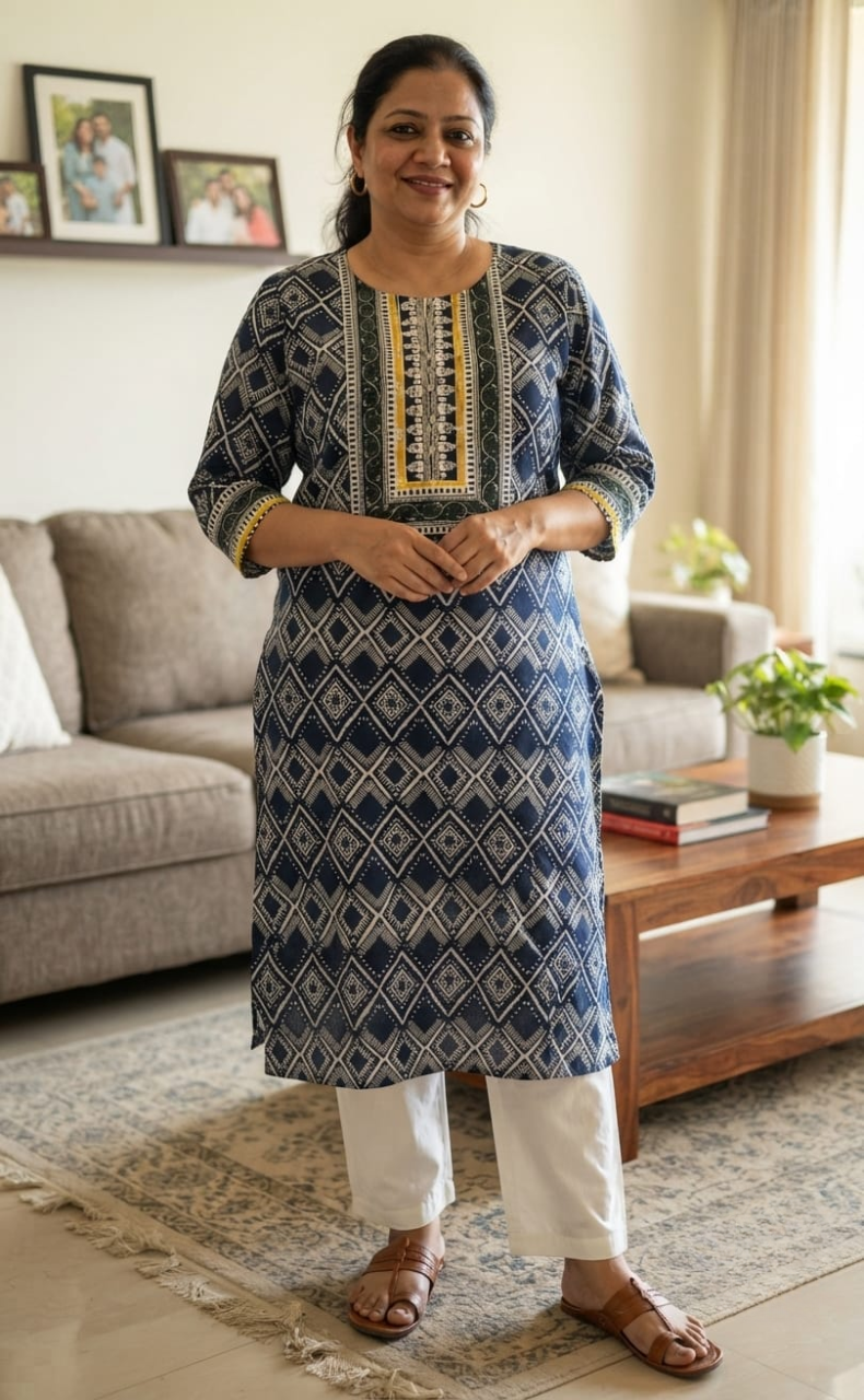 Blue Abstract Jaipuri Cotton Kurti. Pure Versatile Cotton. | Laces and Frills