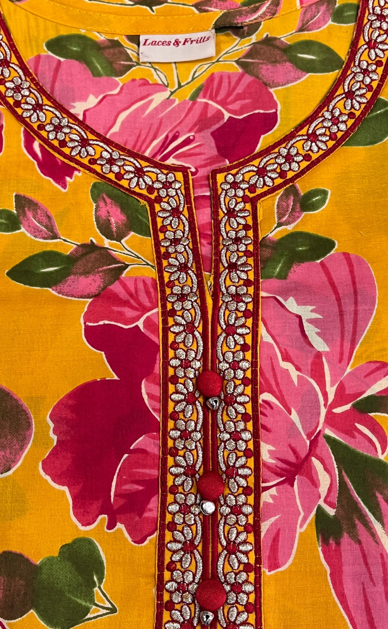 Yellow Garden Jaipuri Cotton Kurti. Pure Versatile Cotton. | Laces and Frills