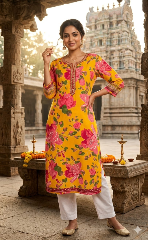 Yellow Garden Jaipuri Cotton Kurti. Pure Versatile Cotton. | Laces and Frills - Laces and Frills