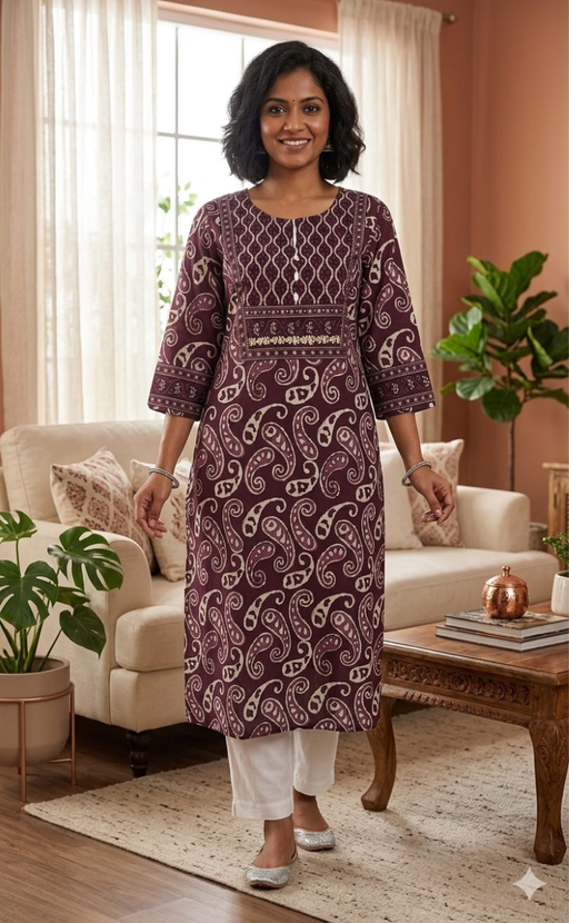 Rustic Purple Paisley Print Jaipuri Cotton Kurti. Pure Versatile Cotton. | Laces and Frills - Laces and Frills