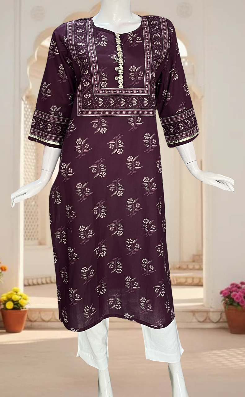 Rustic Purple Floral Jaipuri Cotton Kurti. Pure Versatile Cotton. | Laces and Frills