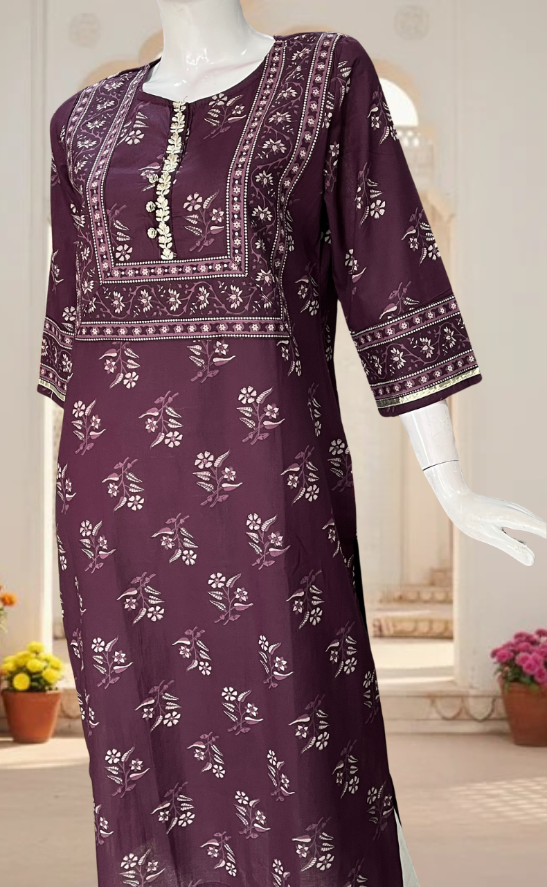 Rustic Purple Floral Jaipuri Cotton Kurti. Pure Versatile Cotton. | Laces and Frills