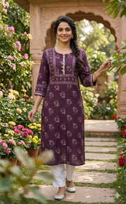 Rustic Purple Floral Jaipuri Cotton Kurti. Pure Versatile Cotton. | Laces and Frills - Laces and Frills