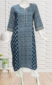 Blue Ajrakh Jaipuri Cotton Kurti. Pure Versatile Cotton. | Laces and Frills - Laces and Frills