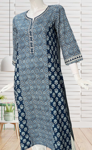 Blue Ajrakh Jaipuri Cotton Kurti. Pure Versatile Cotton. | Laces and Frills - Laces and Frills
