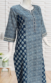 Blue Ajrakh Jaipuri Cotton Kurti. Pure Versatile Cotton. | Laces and Frills - Laces and Frills