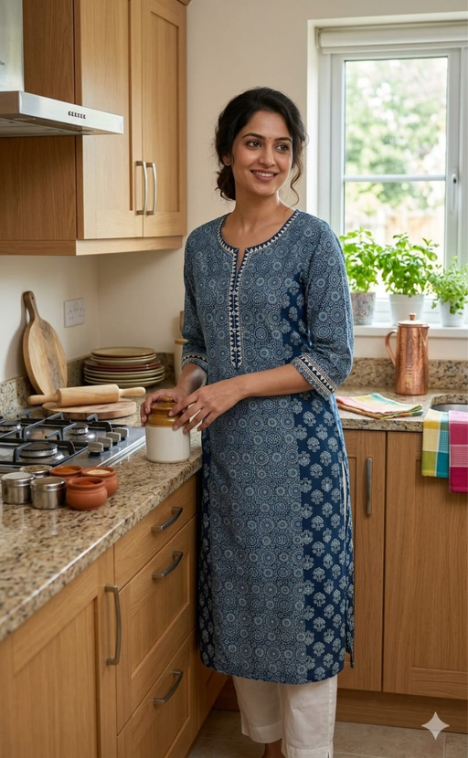 Blue Ajrakh Jaipuri Cotton Kurti. Pure Versatile Cotton. | Laces and Frills - Laces and Frills