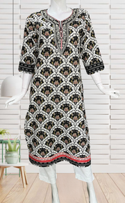 Black Floral Jaipuri Cotton Kurti. Pure Versatile Cotton. | Laces and Frills - Laces and Frills