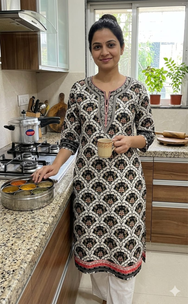 Black Floral Jaipuri Cotton Kurti. Pure Versatile Cotton. | Laces and Frills - Laces and Frills