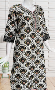 Black Floral Jaipuri Cotton Kurti. Pure Versatile Cotton. | Laces and Frills - Laces and Frills