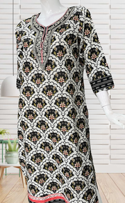 Black Floral Jaipuri Cotton Kurti. Pure Versatile Cotton. | Laces and Frills - Laces and Frills