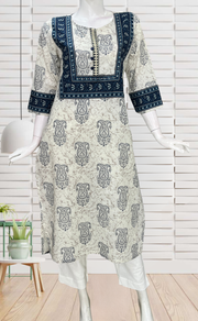 Off White Paisley Print Jaipuri Cotton Kurti. Pure Versatile Cotton. | Laces and Frills - Laces and Frills