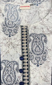 Off White Paisley Print Jaipuri Cotton Kurti. Pure Versatile Cotton. | Laces and Frills - Laces and Frills