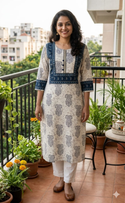 Off White Paisley Print Jaipuri Cotton Kurti. Pure Versatile Cotton. | Laces and Frills - Laces and Frills