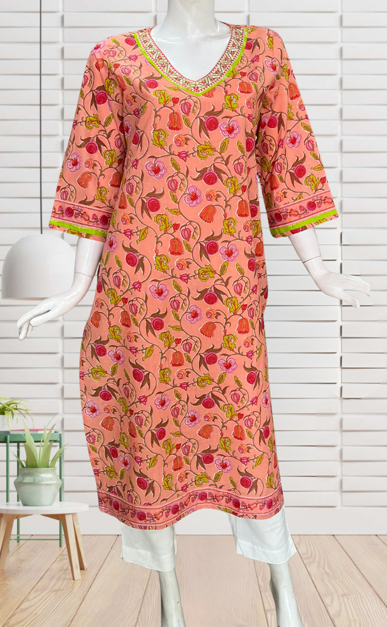 Peach Garden Jaipuri Cotton Kurti. Pure Versatile Cotton. | Laces and Frills - Laces and Frills
