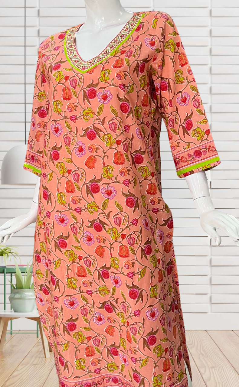 Peach Garden Jaipuri Cotton Kurti. Pure Versatile Cotton. | Laces and Frills - Laces and Frills