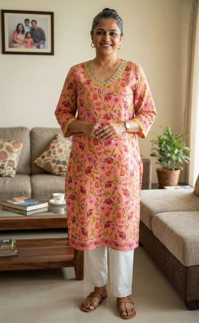 Peach Garden Jaipuri Cotton Kurti. Pure Versatile Cotton. | Laces and Frills