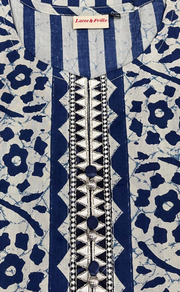 Indigo Blue Stripes Jaipuri Cotton Kurti. Pure Versatile Cotton. | Laces and Frills - Laces and Frills