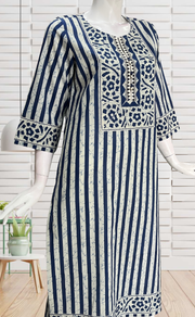 Indigo Blue Stripes Jaipuri Cotton Kurti. Pure Versatile Cotton. | Laces and Frills - Laces and Frills