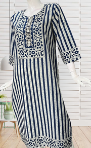 Indigo Blue Stripes Jaipuri Cotton Kurti. Pure Versatile Cotton. | Laces and Frills - Laces and Frills