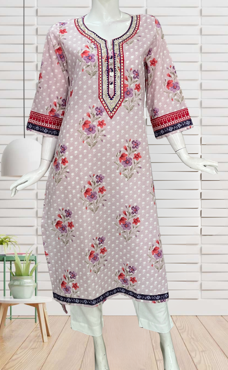 Lavender Garden Jaipuri Cotton Kurti. Pure Versatile Cotton. | Laces and Frills - Laces and Frills