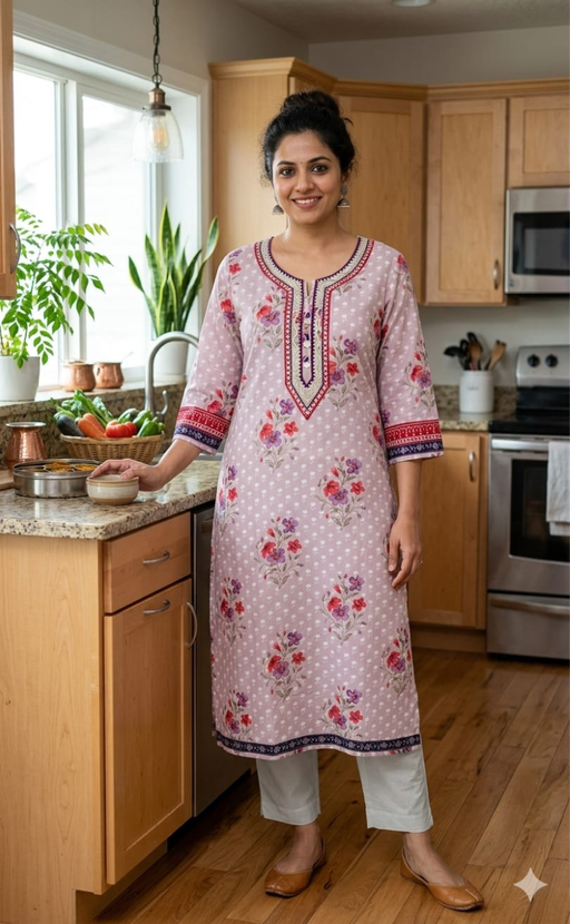 Lavender Garden Jaipuri Cotton Kurti. Pure Versatile Cotton. | Laces and Frills - Laces and Frills