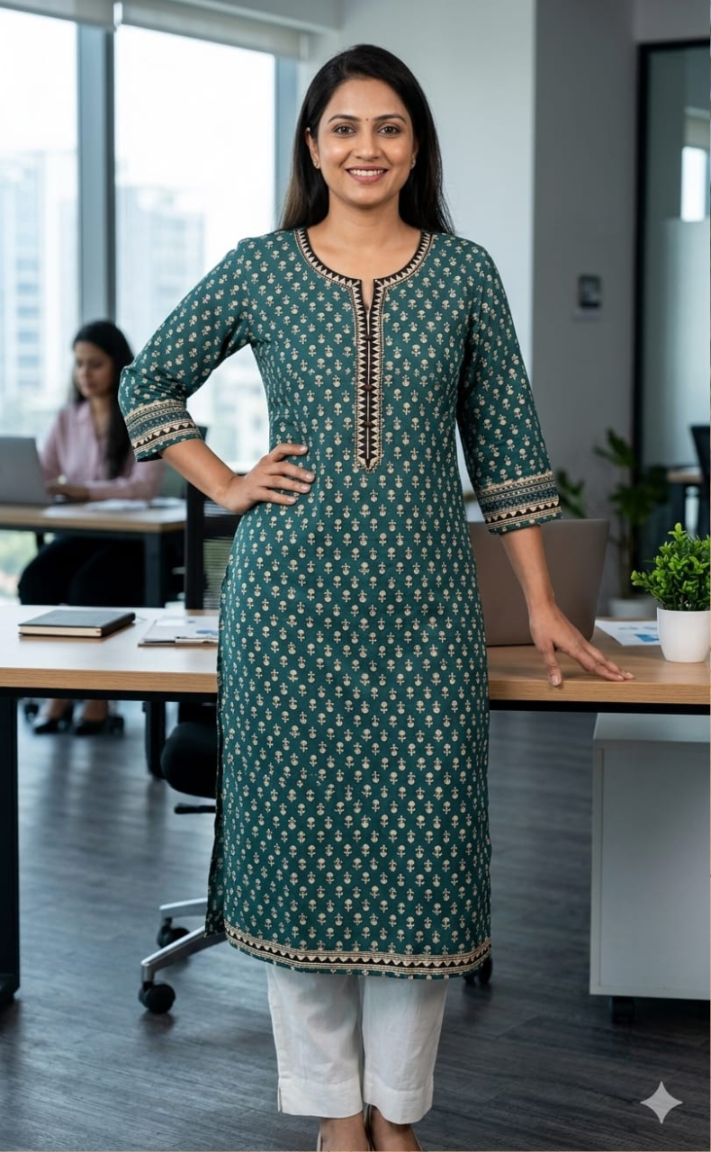 Teal Green Tiny Flora Jaipuri Cotton Kurti. Pure Versatile Cotton. | Laces and Frills