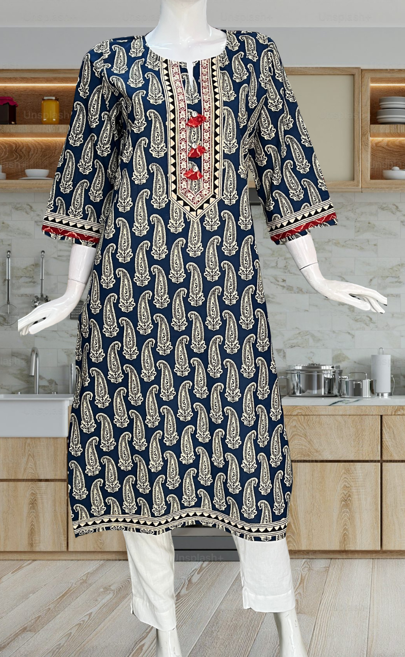 Blue Motif Jaipuri Cotton Kurti. Pure Versatile Cotton. | Laces and Frills