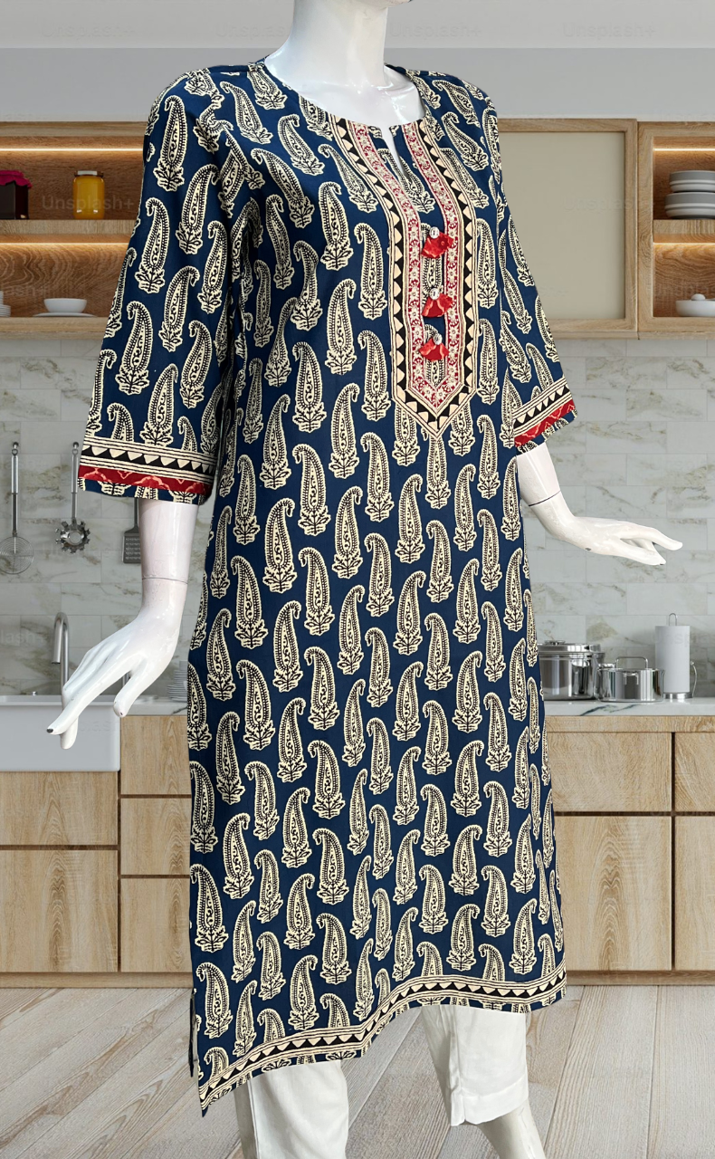 Blue Motif Jaipuri Cotton Kurti. Pure Versatile Cotton. | Laces and Frills