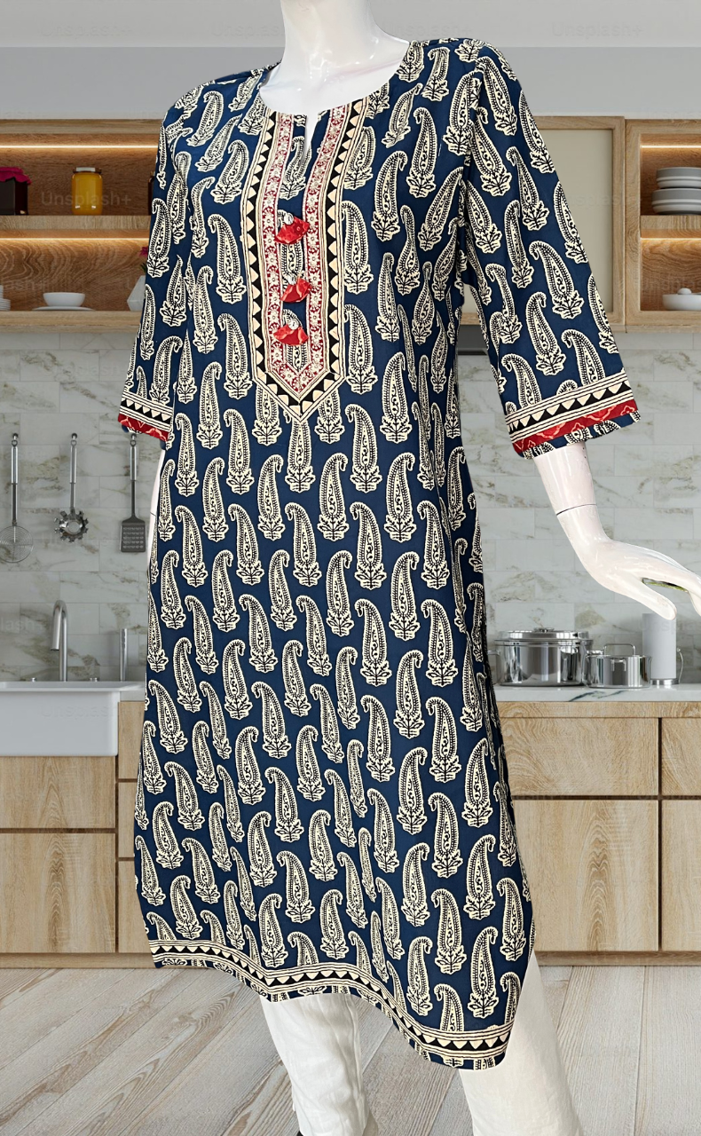 Blue Motif Jaipuri Cotton Kurti. Pure Versatile Cotton. | Laces and Frills