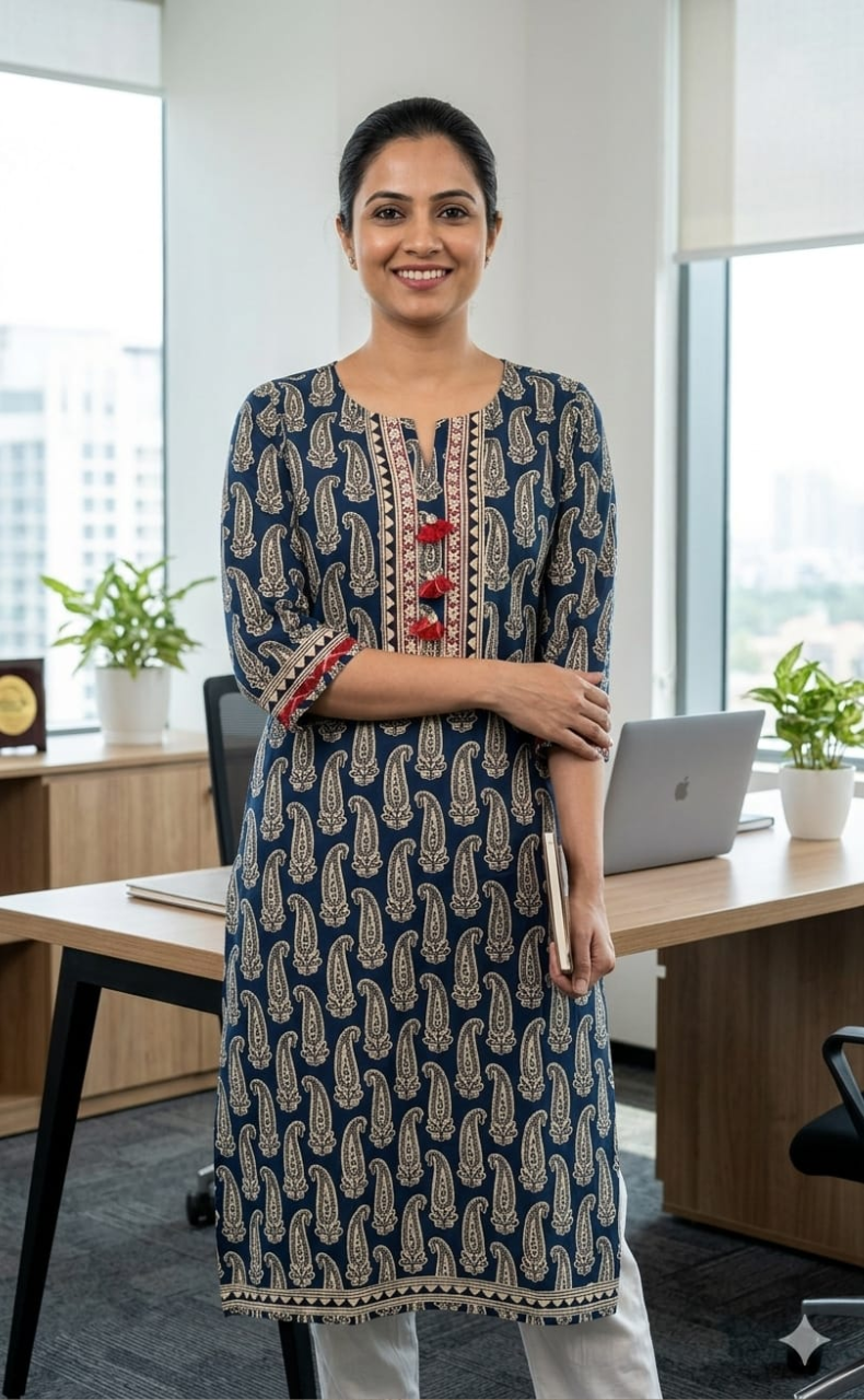 Blue Motif Jaipuri Cotton Kurti. Pure Versatile Cotton. | Laces and Frills