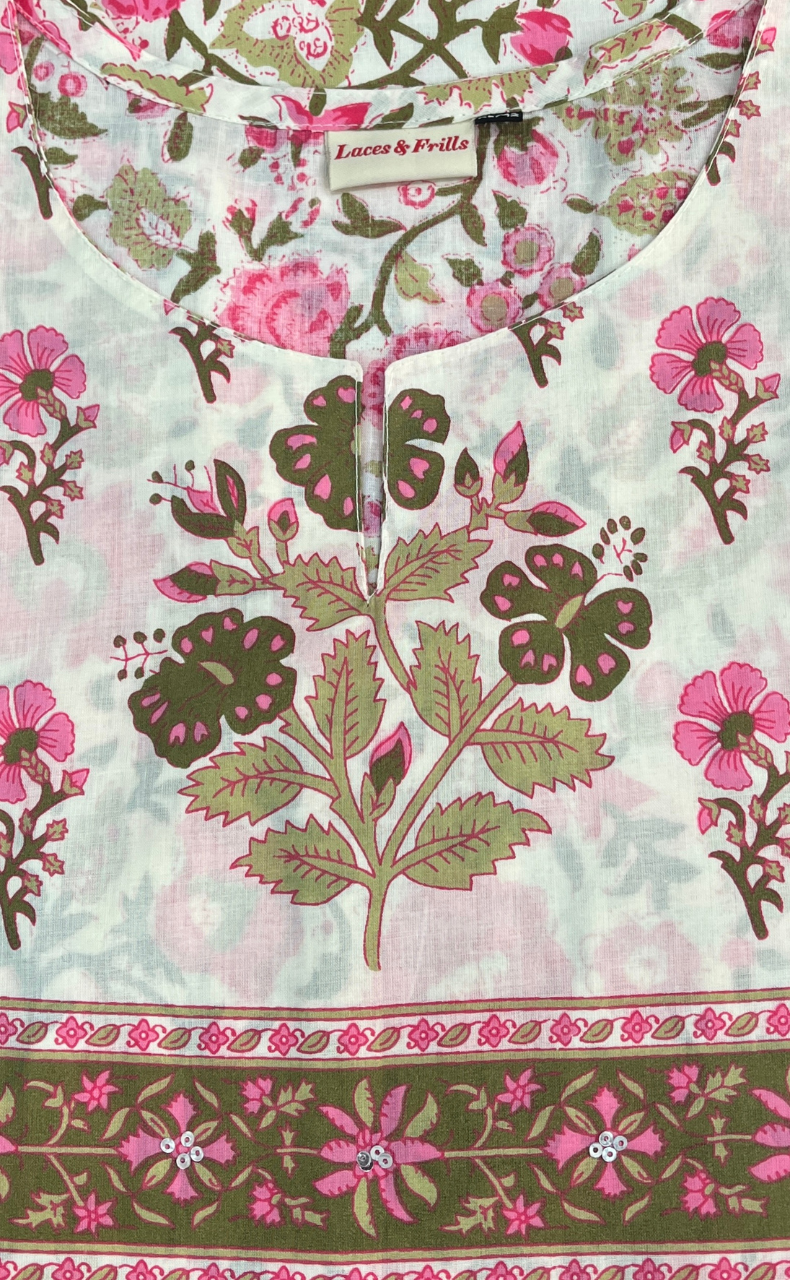 Pink Garden Jaipuri Cotton Kurti. Pure Versatile Cotton. | Laces and Frills