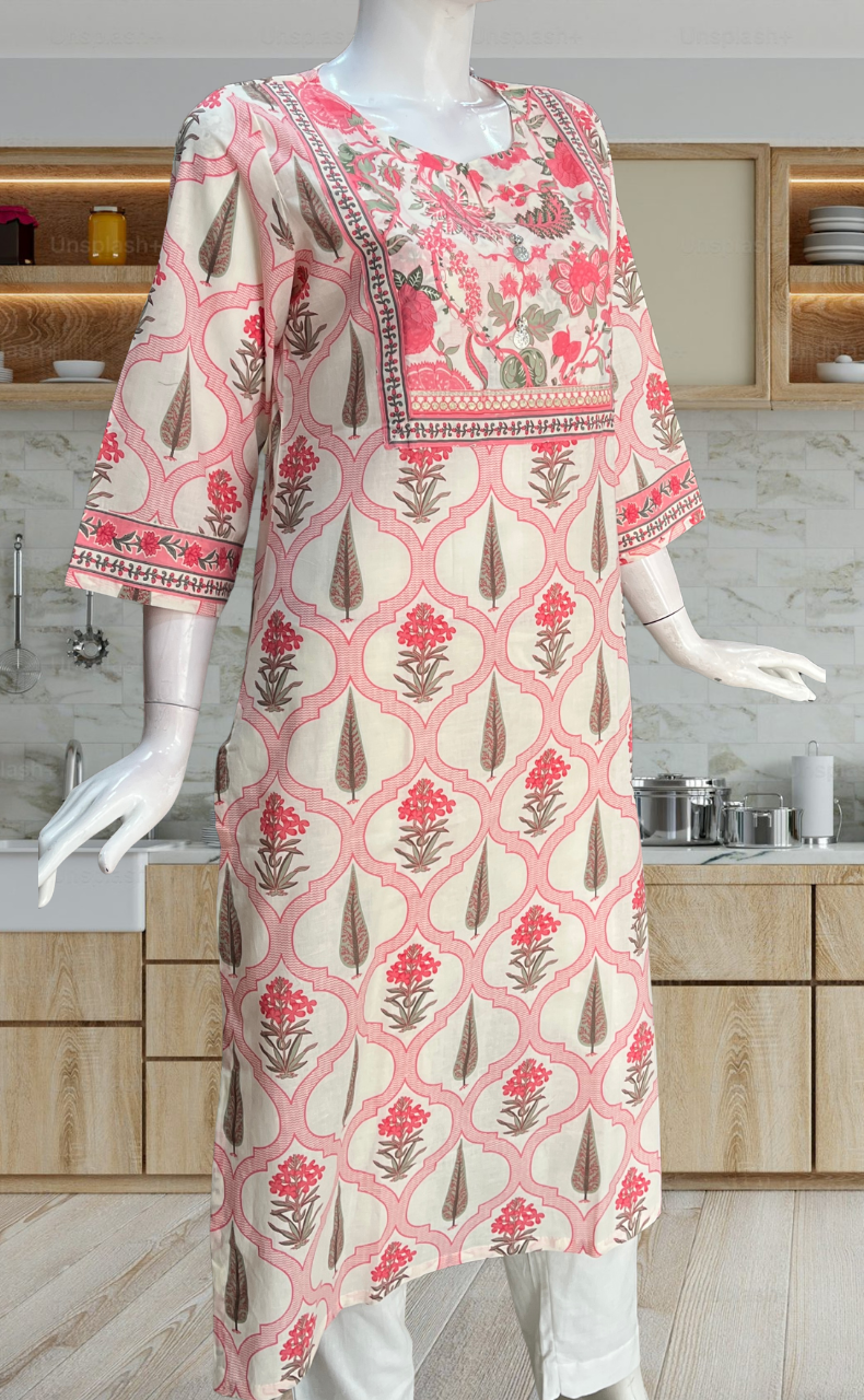 Peach Garden Jaipuri Cotton Kurti. Pure Versatile Cotton. | Laces and Frills