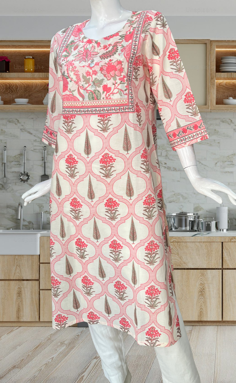 Peach Garden Jaipuri Cotton Kurti. Pure Versatile Cotton. | Laces and Frills