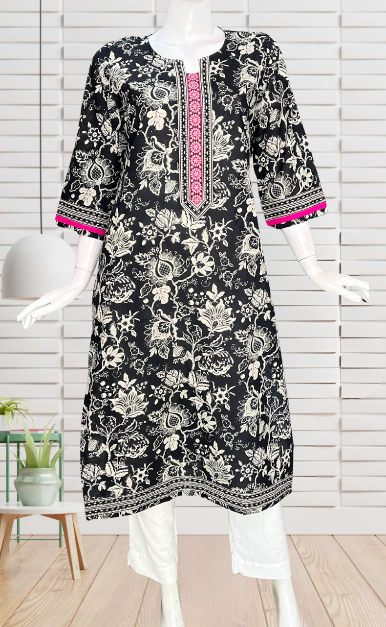 Black Garden Jaipuri Cotton Kurti. Pure Versatile Cotton. | Laces and Frills