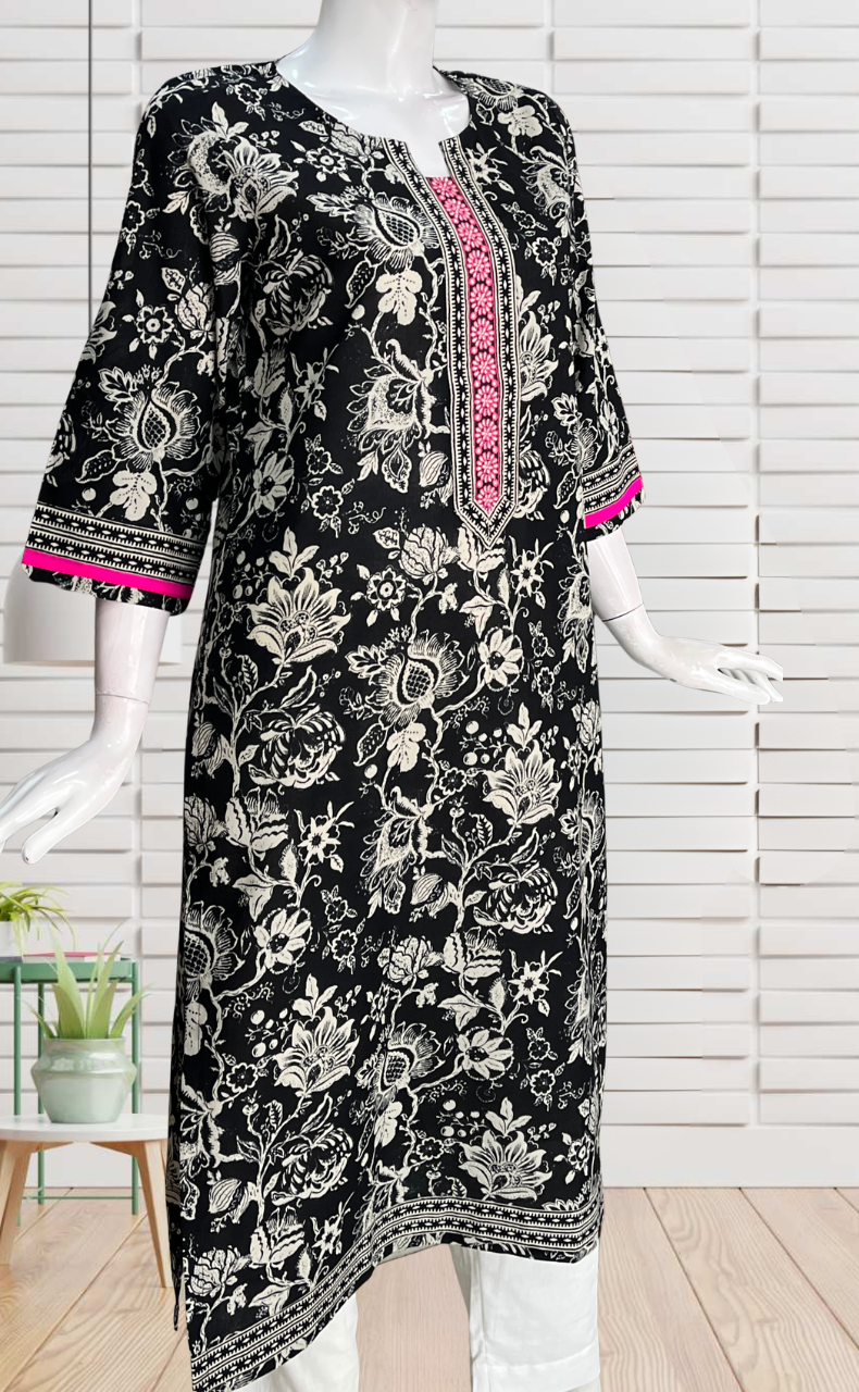 Black Garden Jaipuri Cotton Kurti. Pure Versatile Cotton. | Laces and Frills
