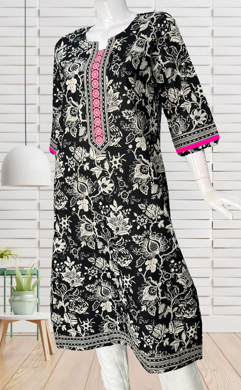 Black Garden Jaipuri Cotton Kurti. Pure Versatile Cotton. | Laces and Frills