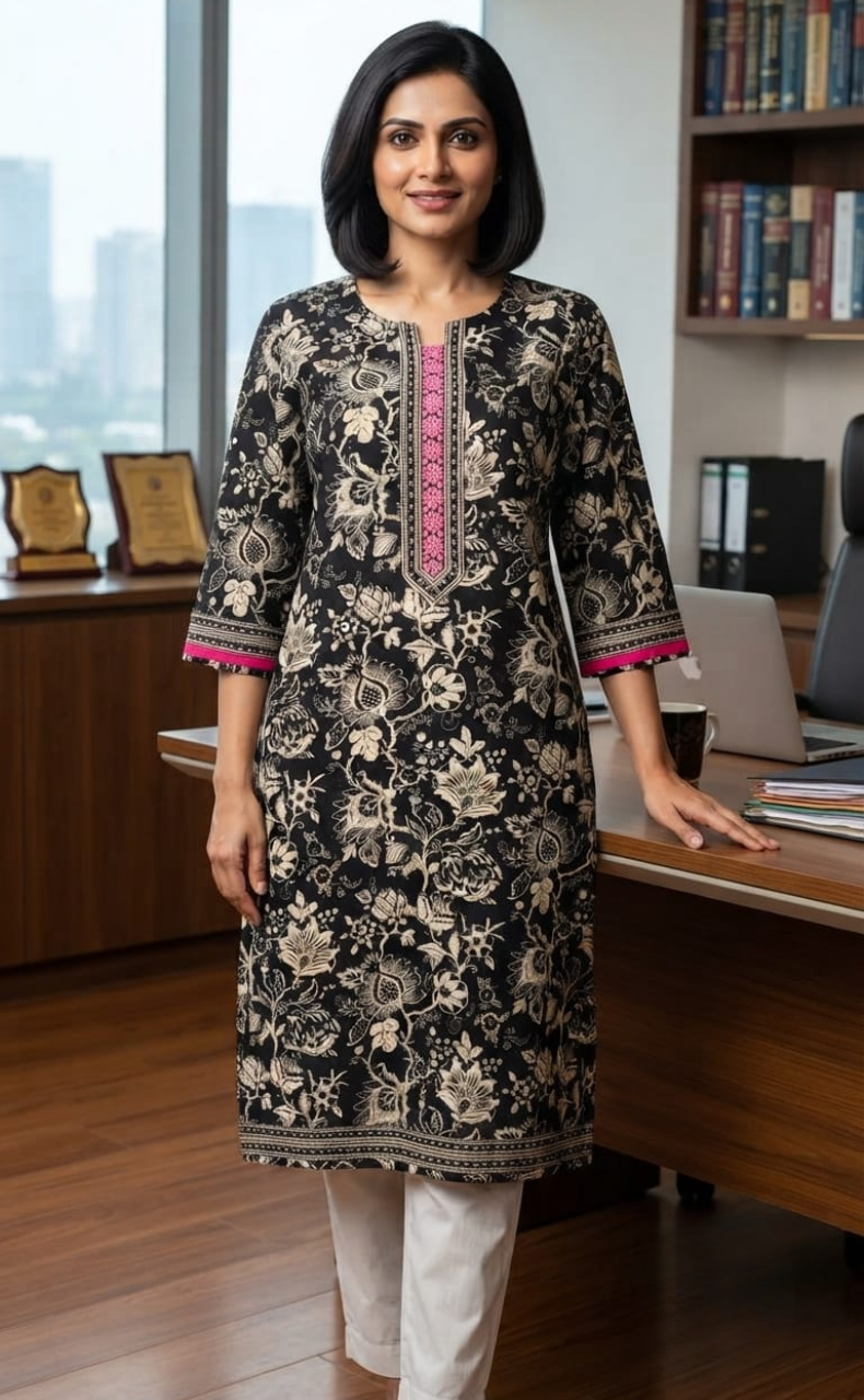 Black Garden Jaipuri Cotton Kurti. Pure Versatile Cotton. | Laces and Frills