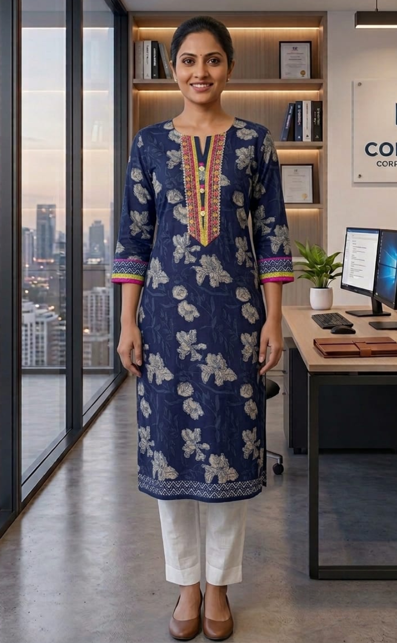 Blue Floral Jaipuri Cotton Kurti. Pure Versatile Cotton. | Laces and Frills