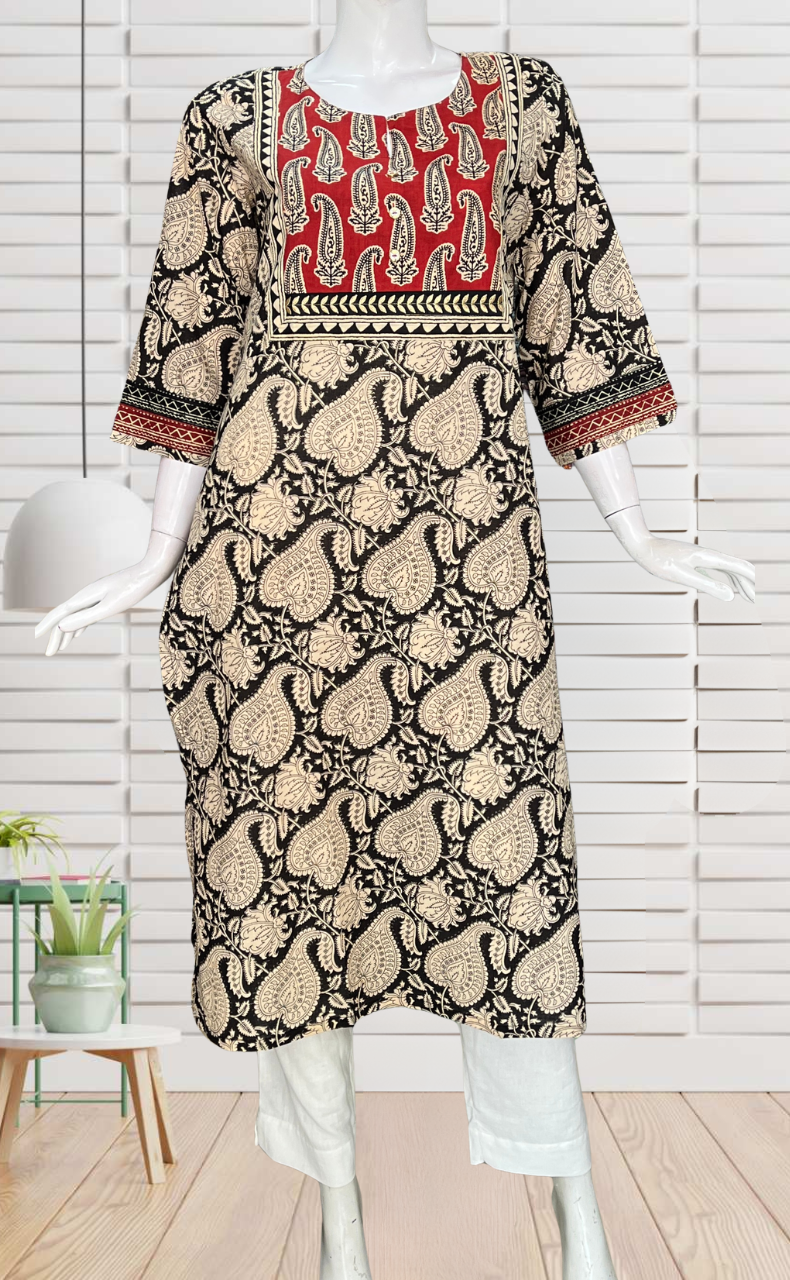 Black Paisley Print Jaipuri Cotton Kurti. Pure Versatile Cotton. | Laces and Frills