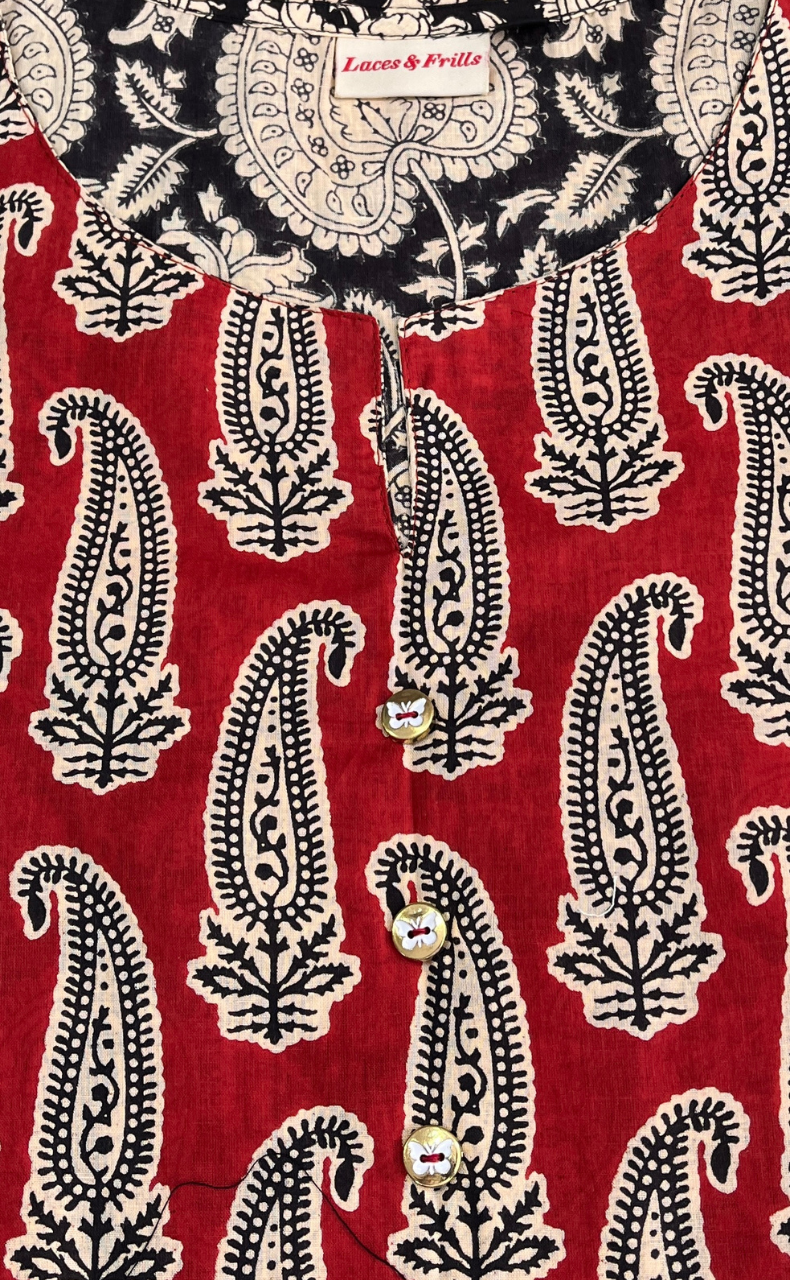 Black Paisley Print Jaipuri Cotton Kurti. Pure Versatile Cotton. | Laces and Frills