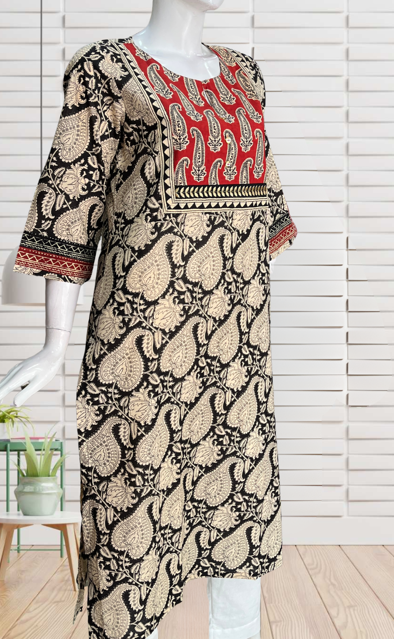 Black Paisley Print Jaipuri Cotton Kurti. Pure Versatile Cotton. | Laces and Frills