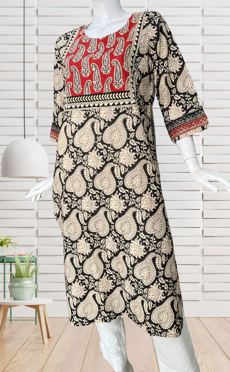 Black Paisley Print Jaipuri Cotton Kurti. Pure Versatile Cotton. | Laces and Frills