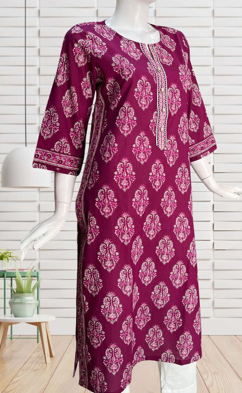 Purple Garden Jaipuri Cotton Kurti. Pure Versatile Cotton. | Laces and Frills
